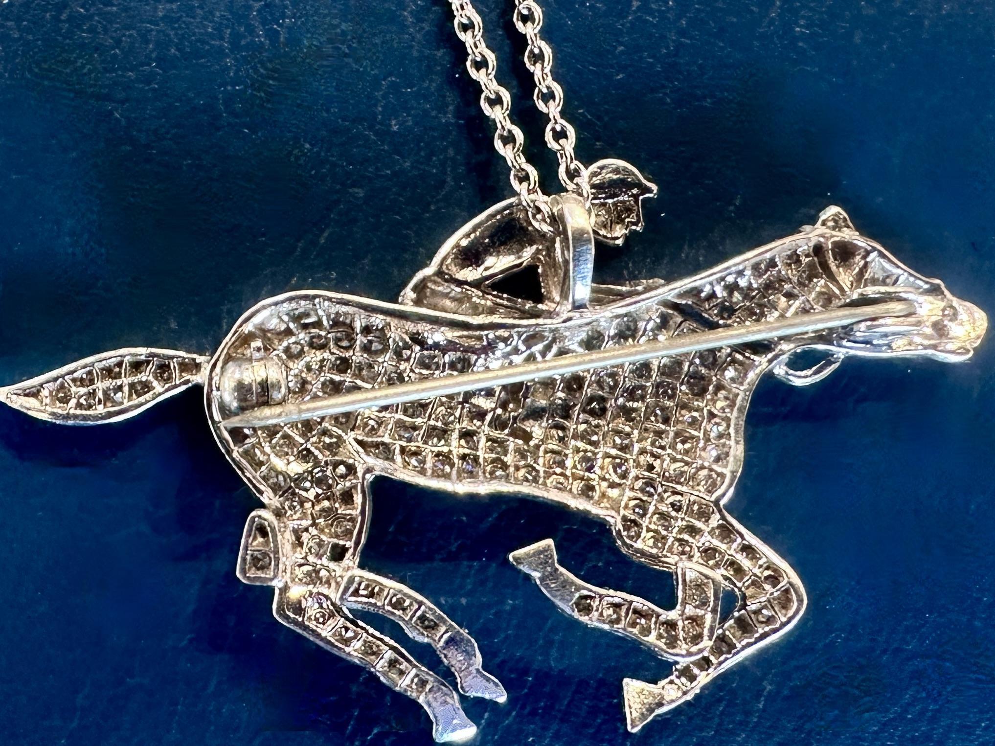 18K Diamond Pave and Enamel Jockey and Horse Pendant/Brooch For Sale 2