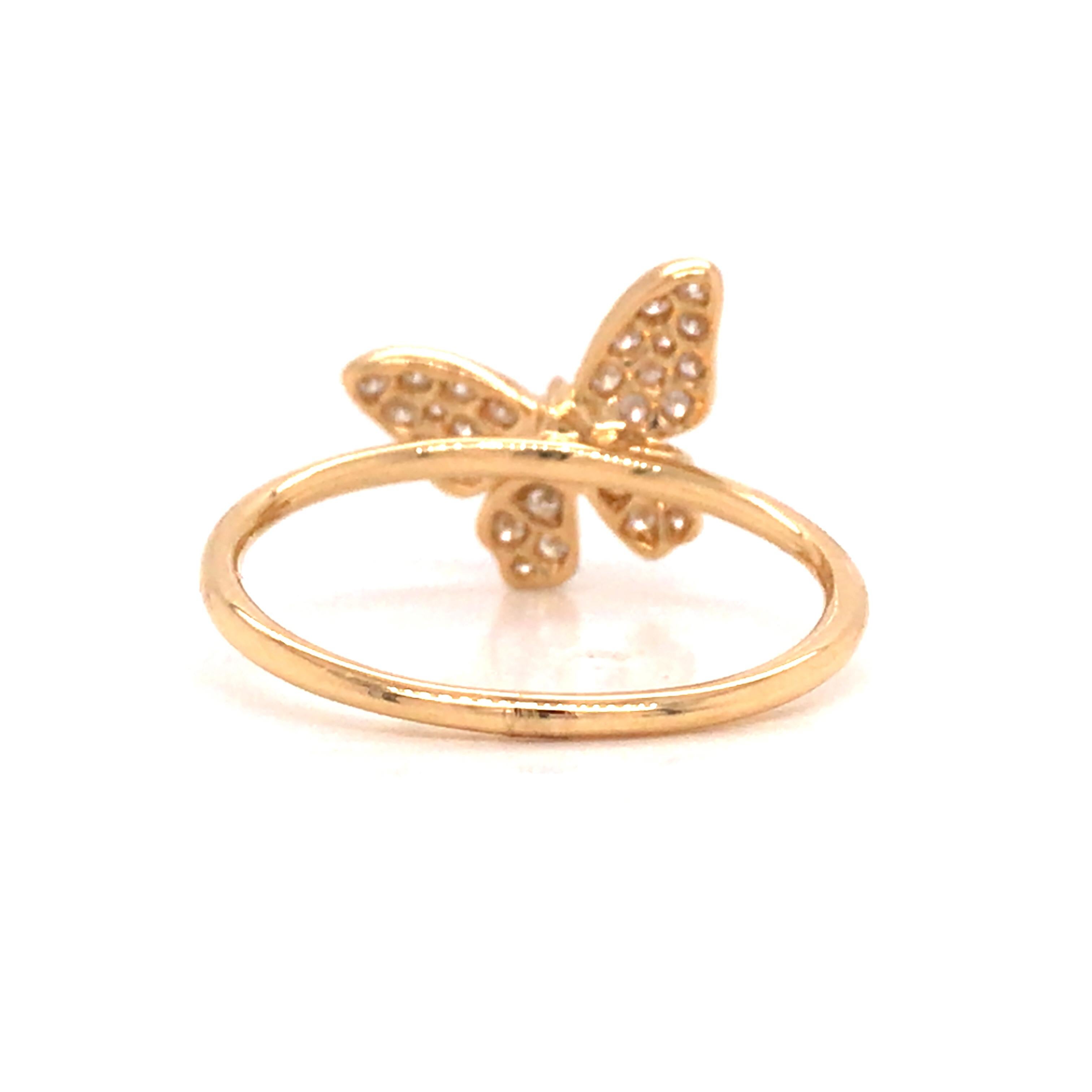 18K Diamond Pave Butterfly Ring Yellow Gold In New Condition For Sale In Boca Raton, FL