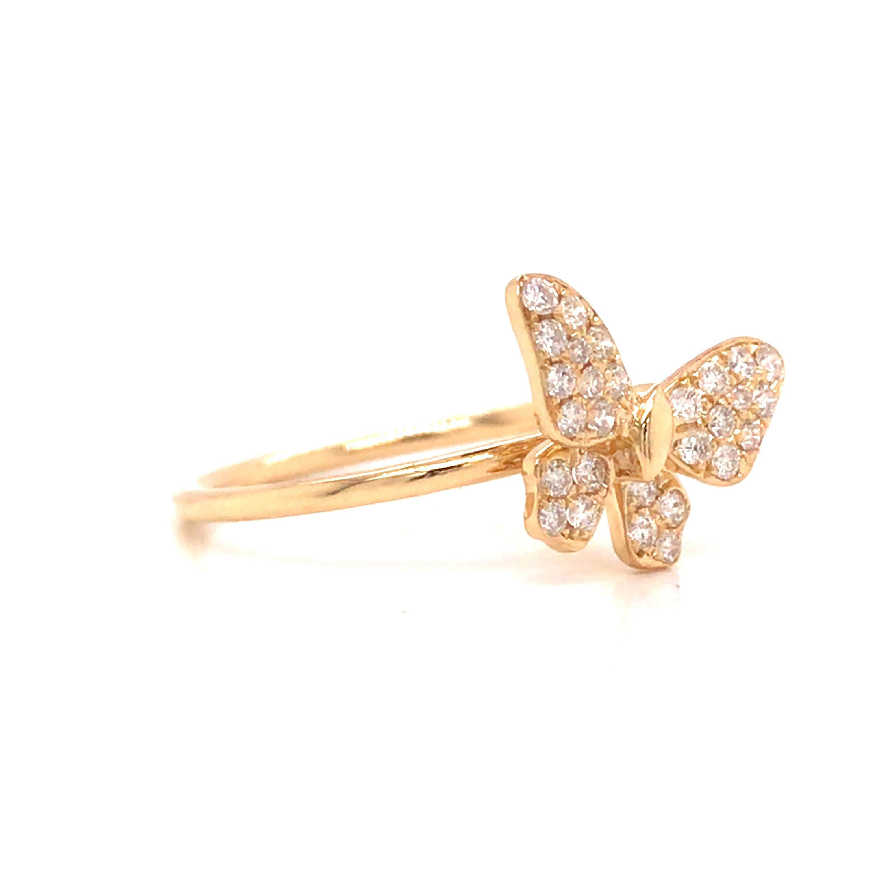 Women's 18K Diamond Pave Butterfly Ring Yellow Gold For Sale