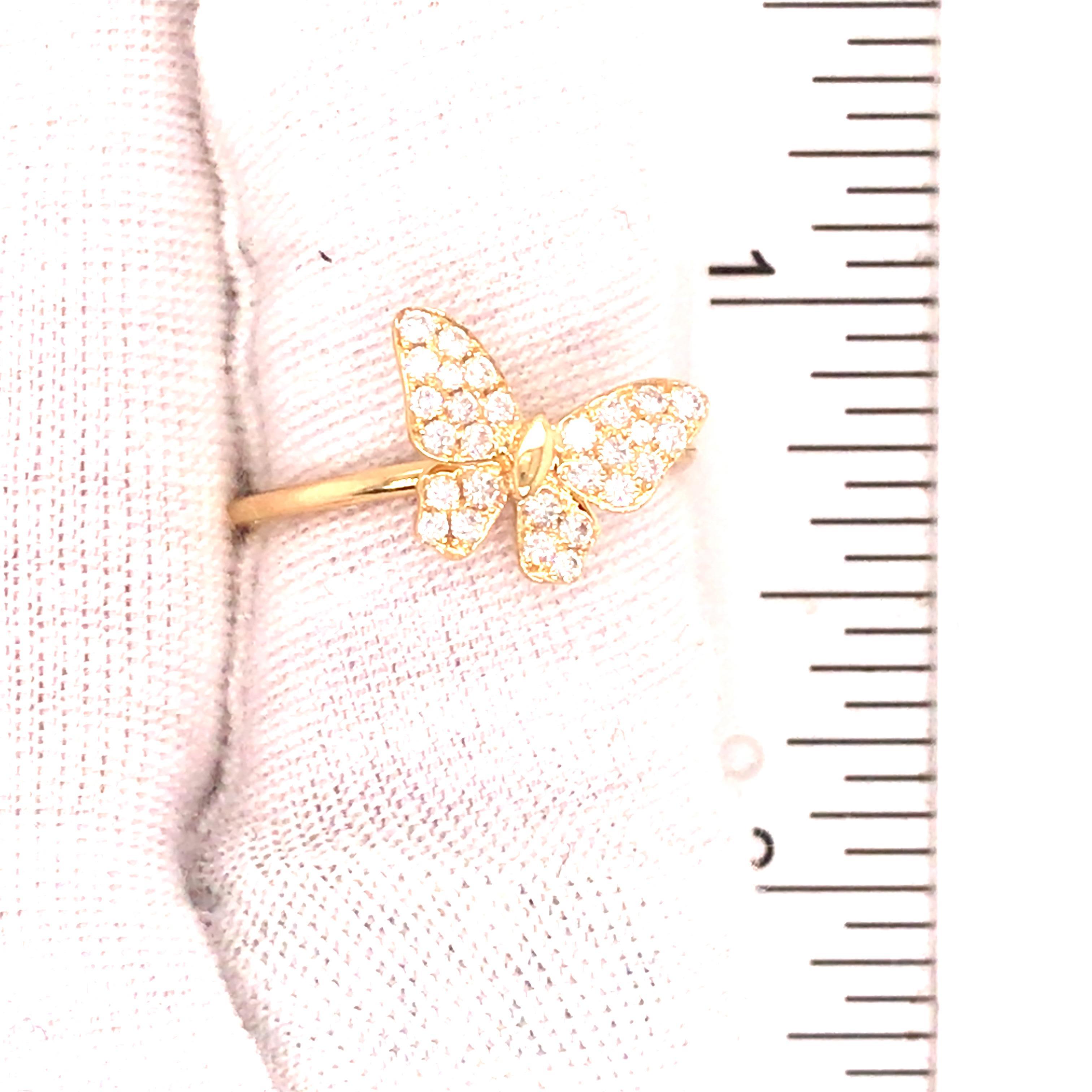 18K Diamond Pave Butterfly Ring Yellow Gold For Sale 1