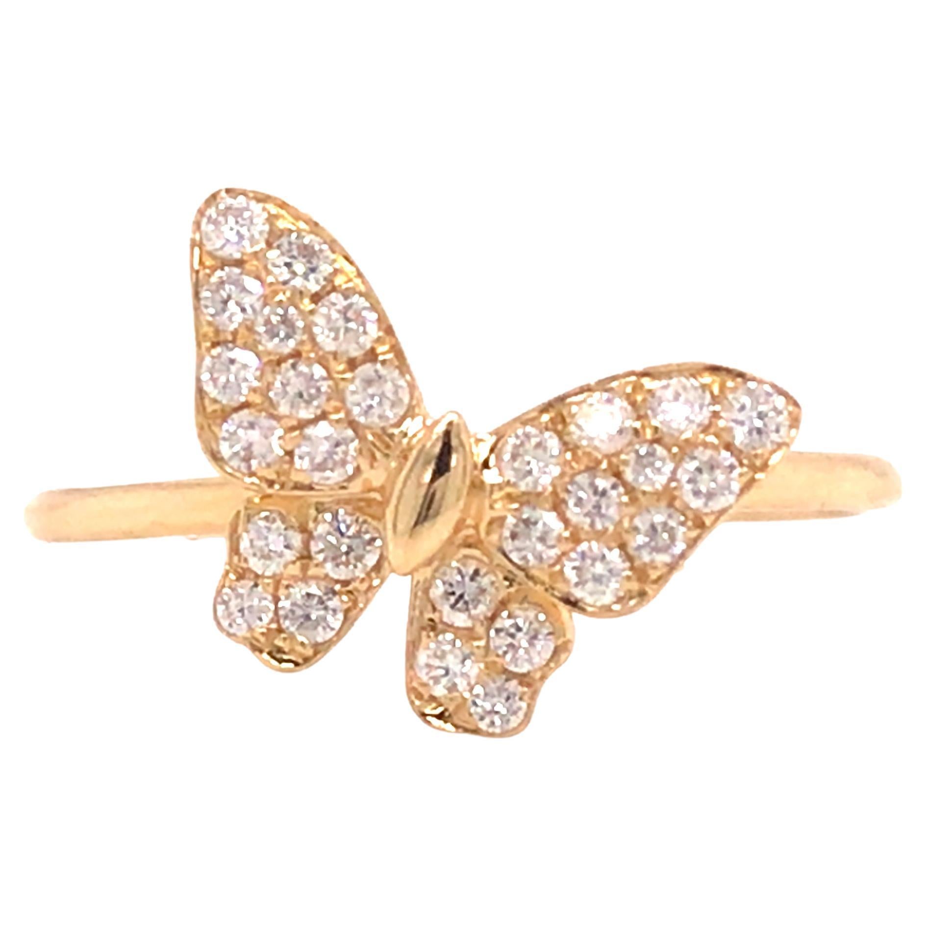 18K Diamond Pave Butterfly Ring Yellow Gold For Sale