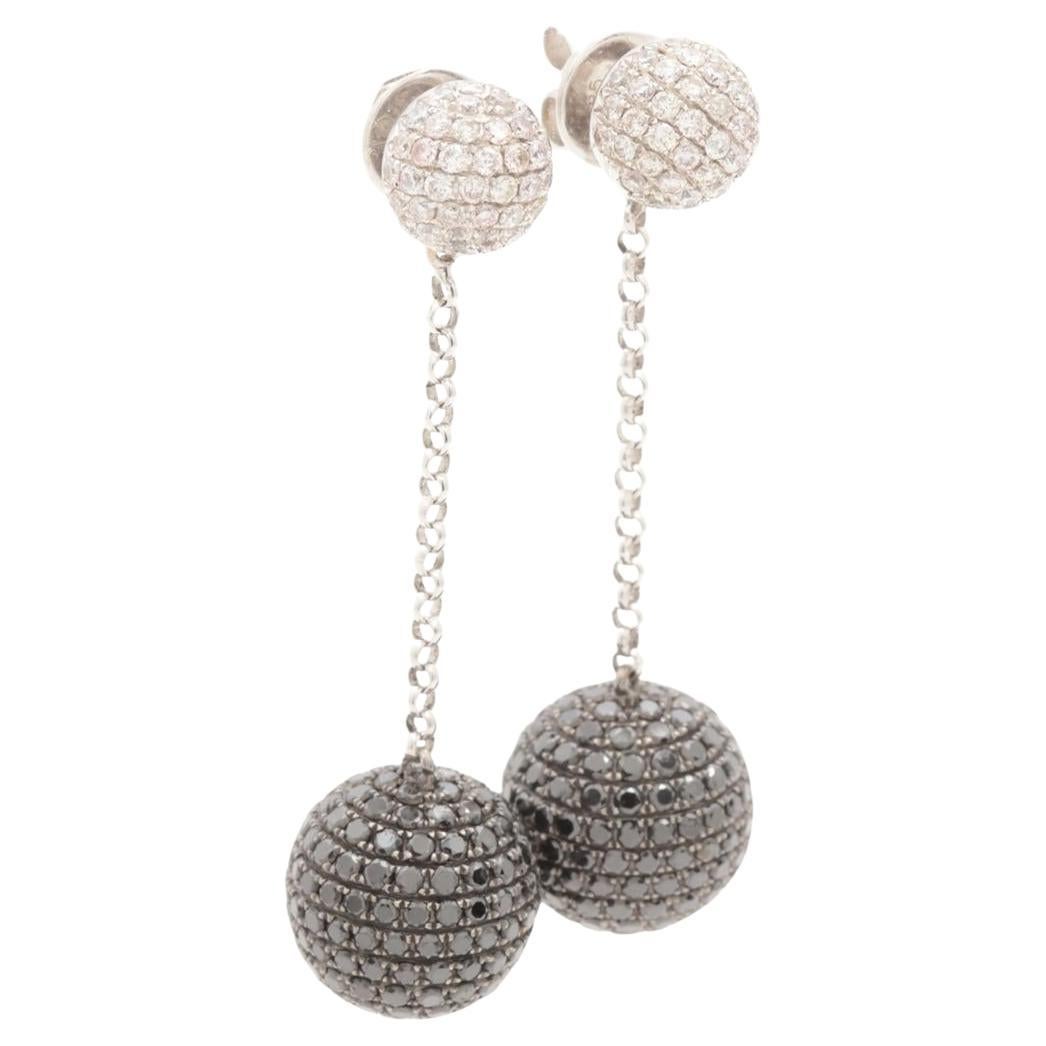 18k Diamond Pave Cluster Earrings. Black Diamond Disco Balls dangle earrings.