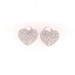 18K Diamond Pave Heart Earrings White Gold