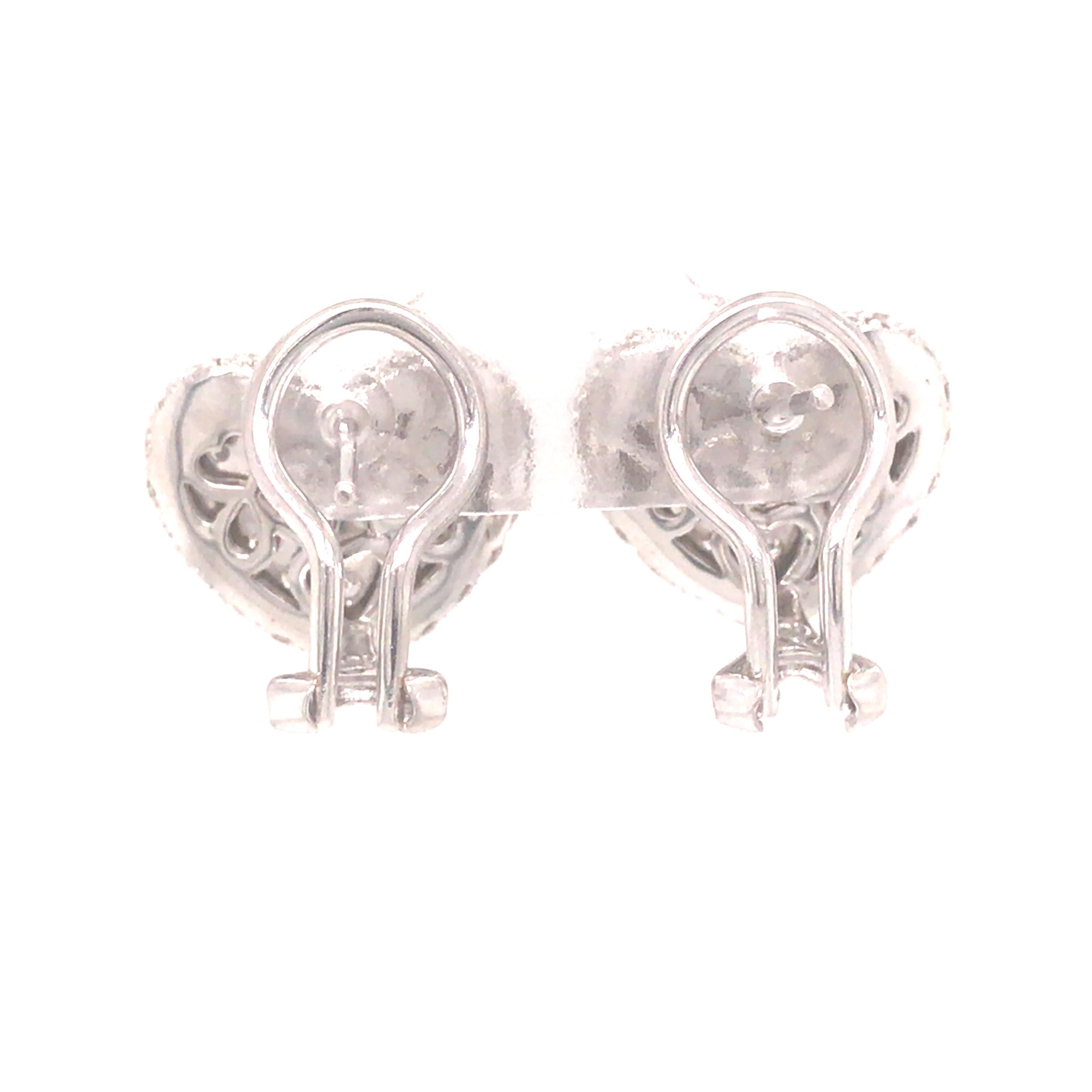 Women's 18K Diamond Pave Heart Earrings White Gold For Sale