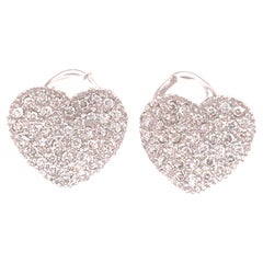 18K Diamond Pave Heart Earrings White Gold