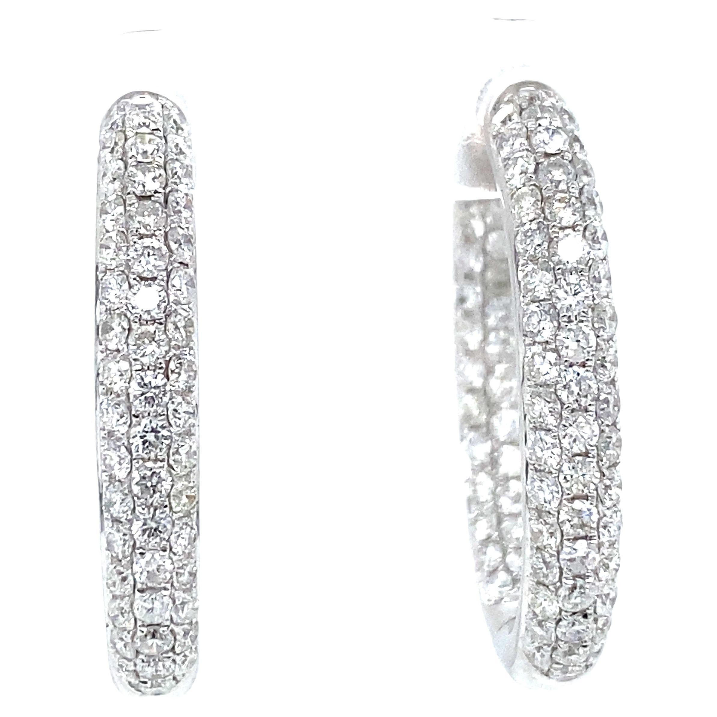 White Diamond Pave Hoops in 18k White Gold For Sale at 1stDibs