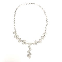 18K Diamond Pave Petal Drop Necklace White Gold