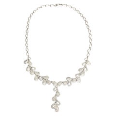 18K Diamond Pave Petal Drop Necklace White Gold