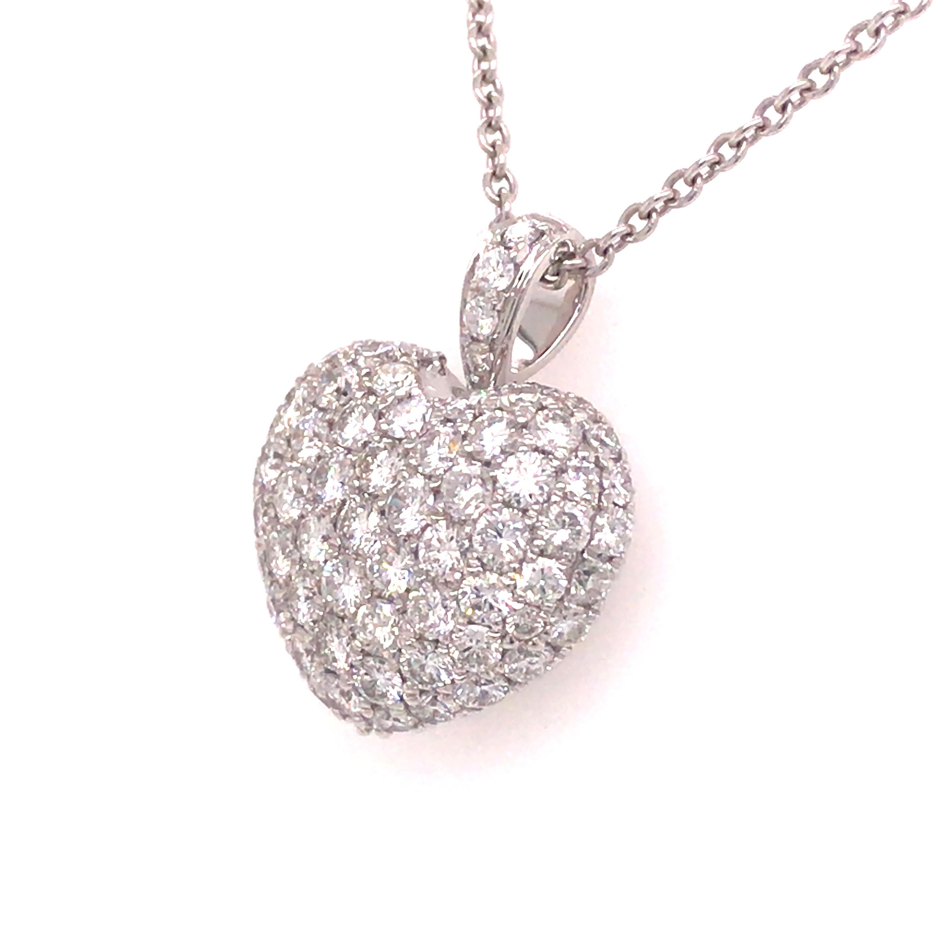 puffed pave diamond heart pendant