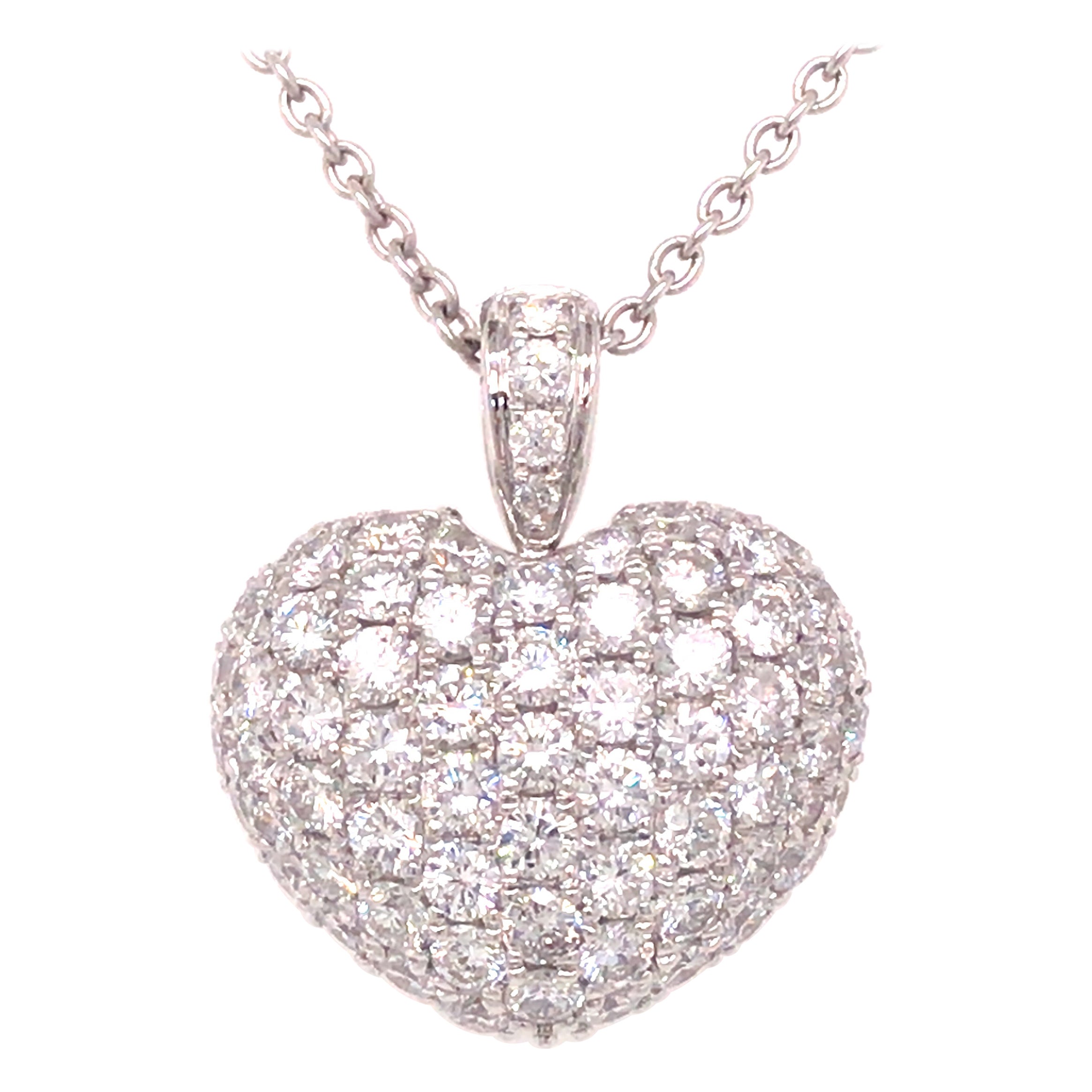 Weißgold-Anhänger mit Herz aus Pavé-Diamant in 18 Karat im Angebot
