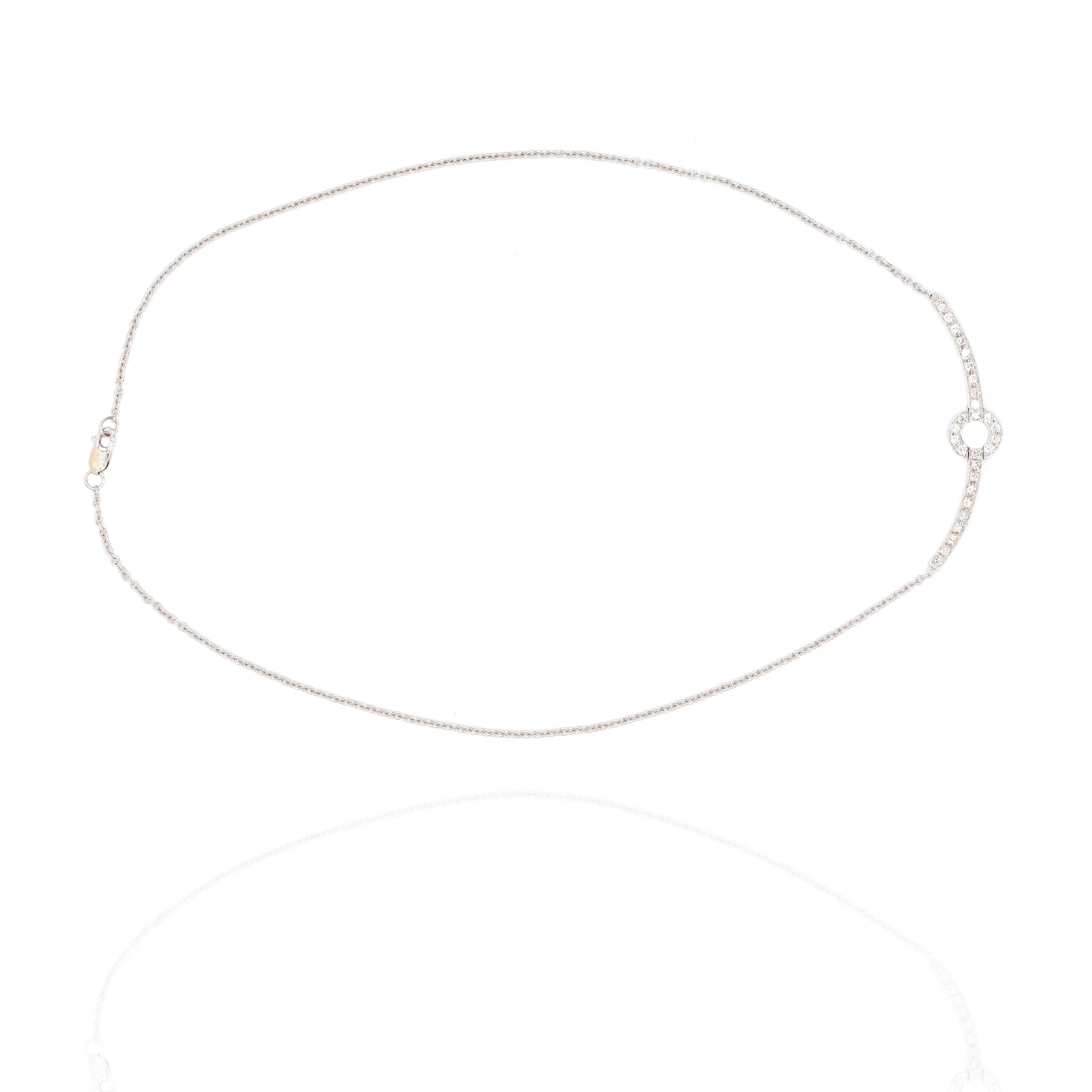 18k Diamant-Anhänger Halskette Frauen 16in Weißgold zierlich Pavé Modern im Angebot 1