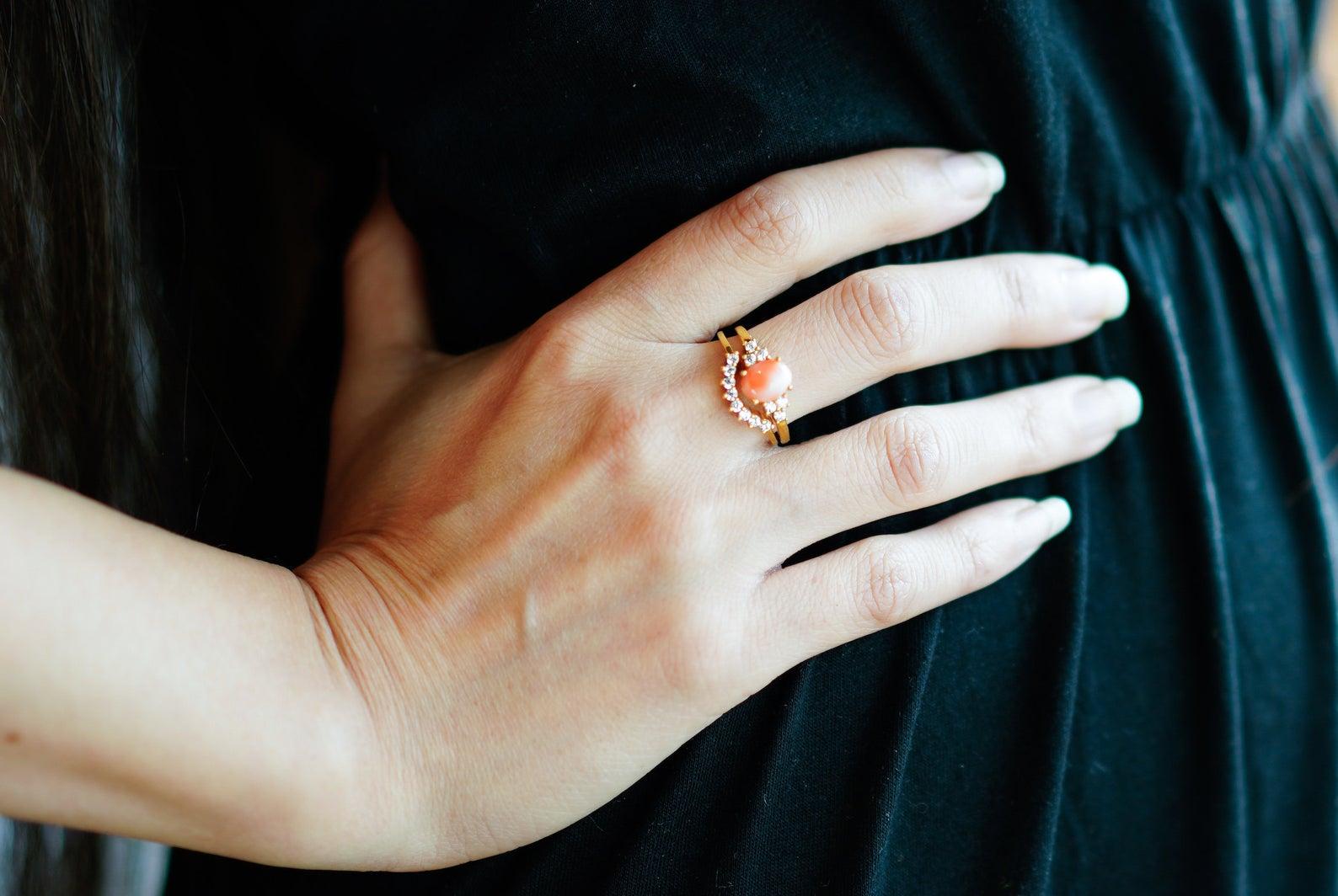 rings with pink coral