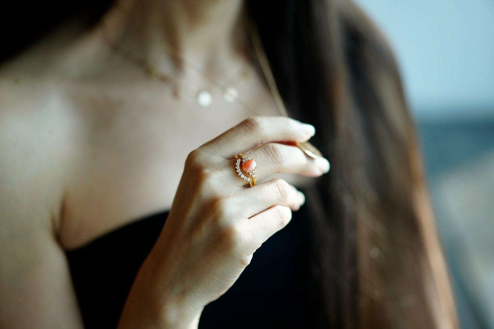 Artisan 18 Karat Diamond Pink Coral Ring For Sale