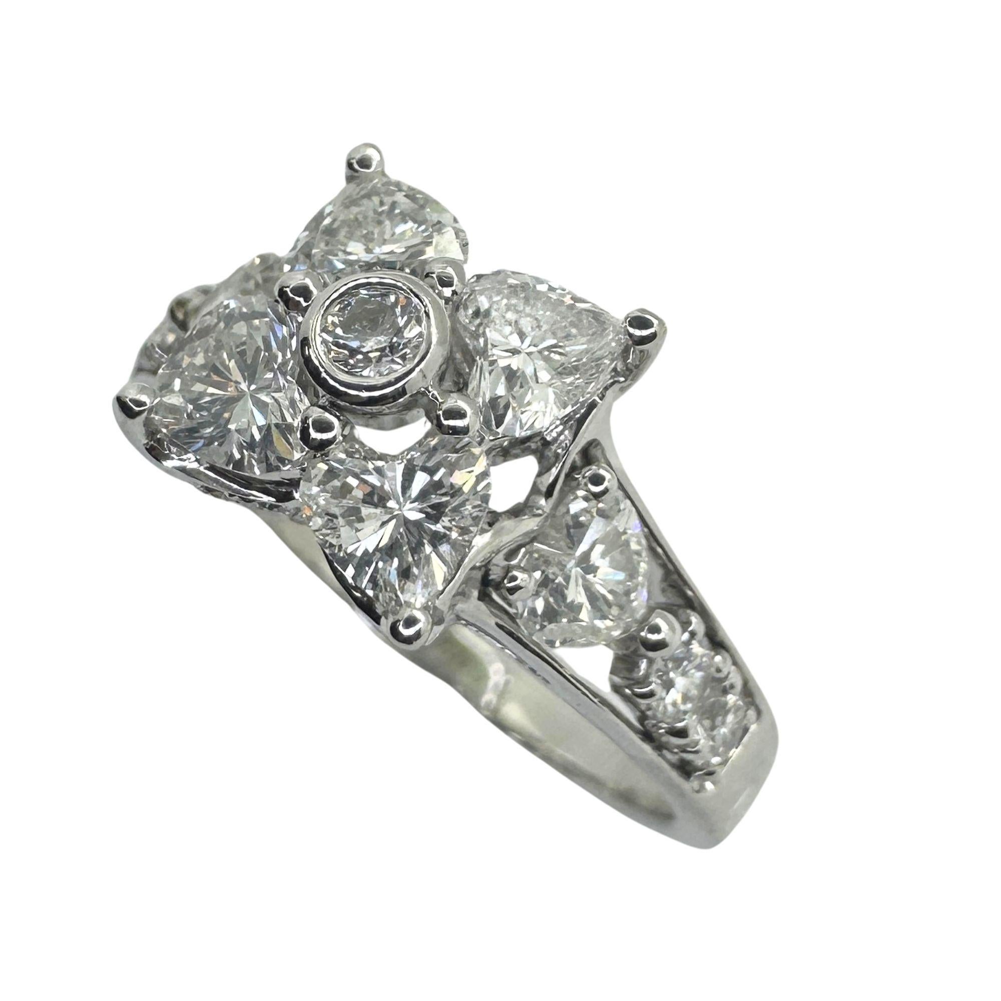 Heart Cut 18k Diamond Ring with Floral Design and Side Heart Shaped Diamonds. For Sale