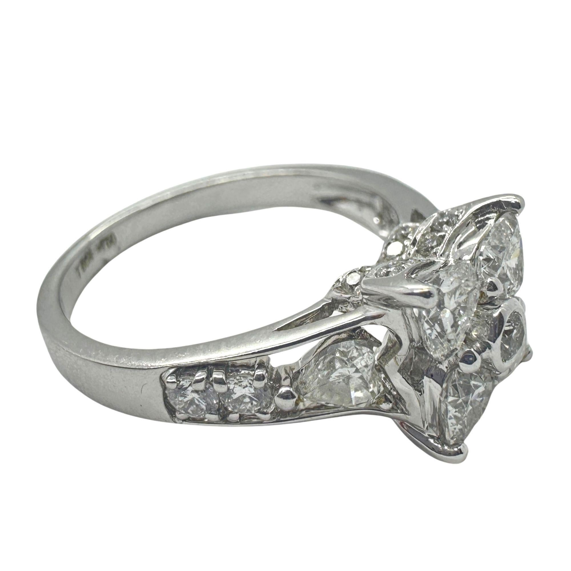 Women's 18k Diamond Ring with Floral Design and Side Heart Shaped Diamonds. For Sale