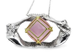 18k Diamond Rose Quartz Shark Jaw Necklace Silver