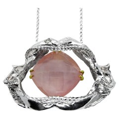 18k Diamond Rose Quartz Shark Jaw Necklace Silver
