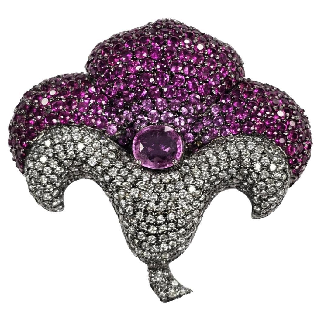 18K Diamond, Ruby and Pink Sapphire Pendant and Brooch