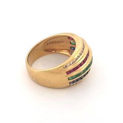 18K Yellow Gold Retro Multi Gemstone Band Ring with Diamonds