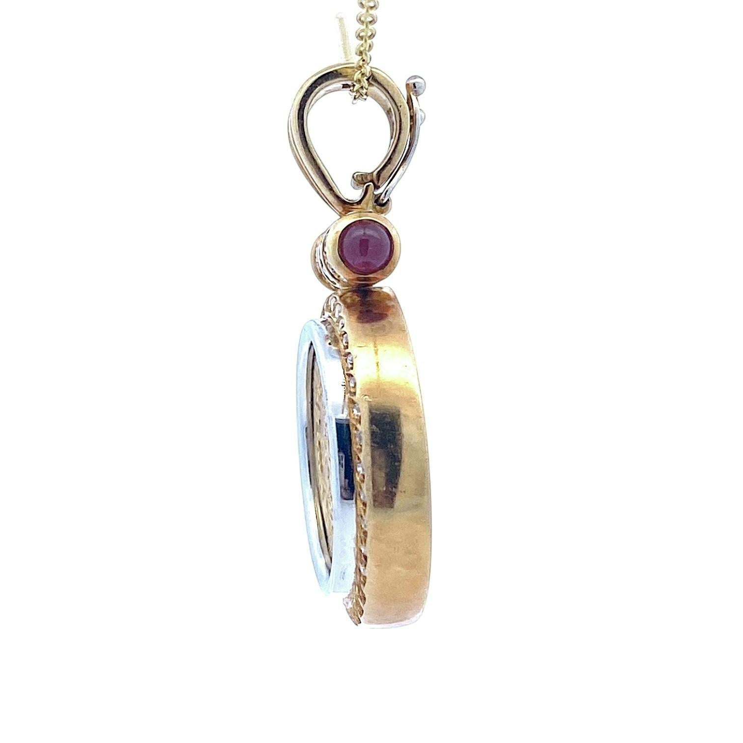 Classical Roman 18K Diamond & Ruby Pendant Enhancer with Leo I Gold Solidus Coin