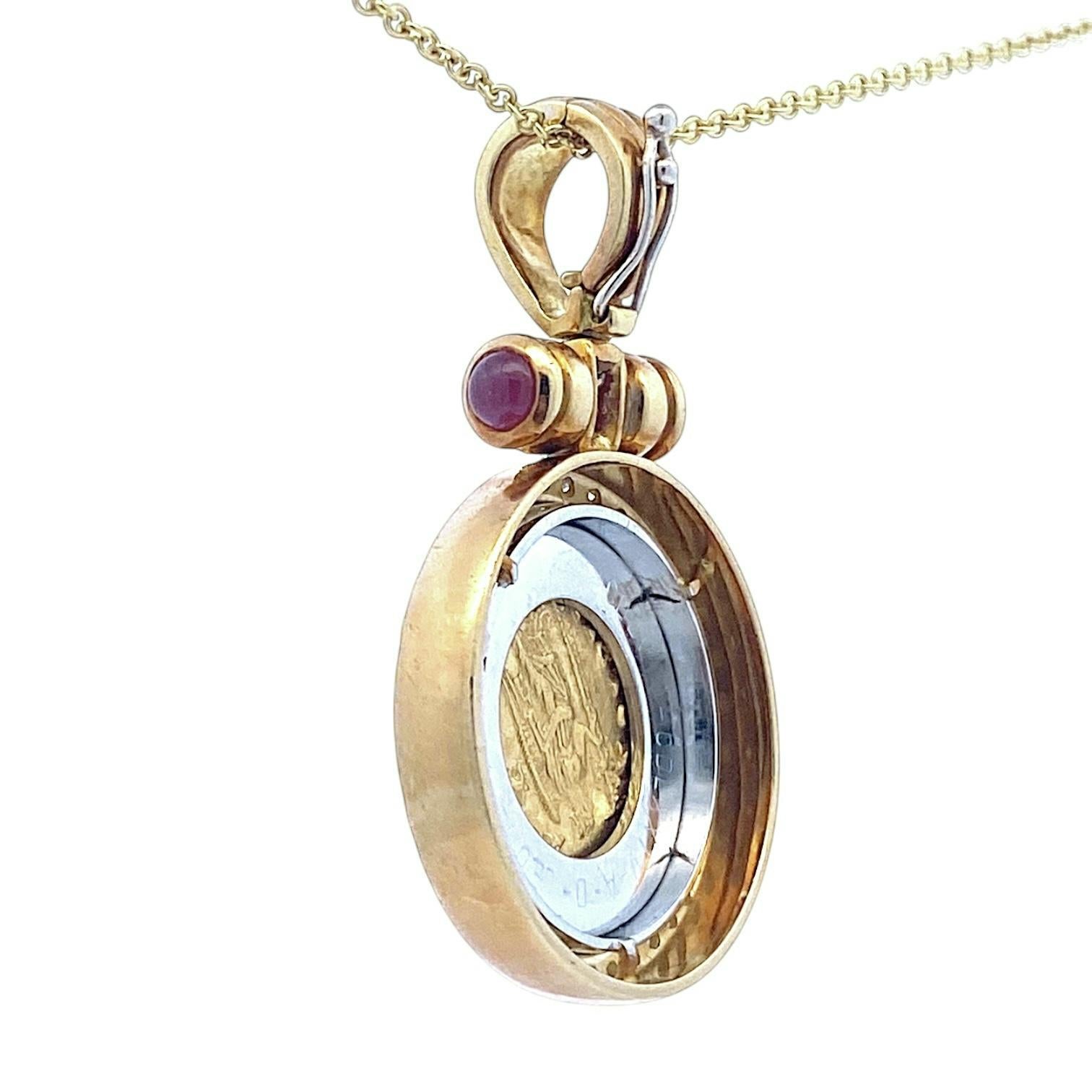 Brilliant Cut 18K Diamond & Ruby Pendant Enhancer with Leo I Gold Solidus Coin