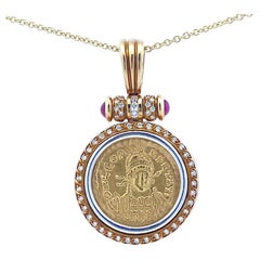 18K Diamond & Ruby Pendant Enhancer with Leo I Gold Solidus Coin