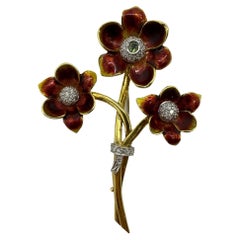 18K Diamond, Sapphire and Enamel Brooch