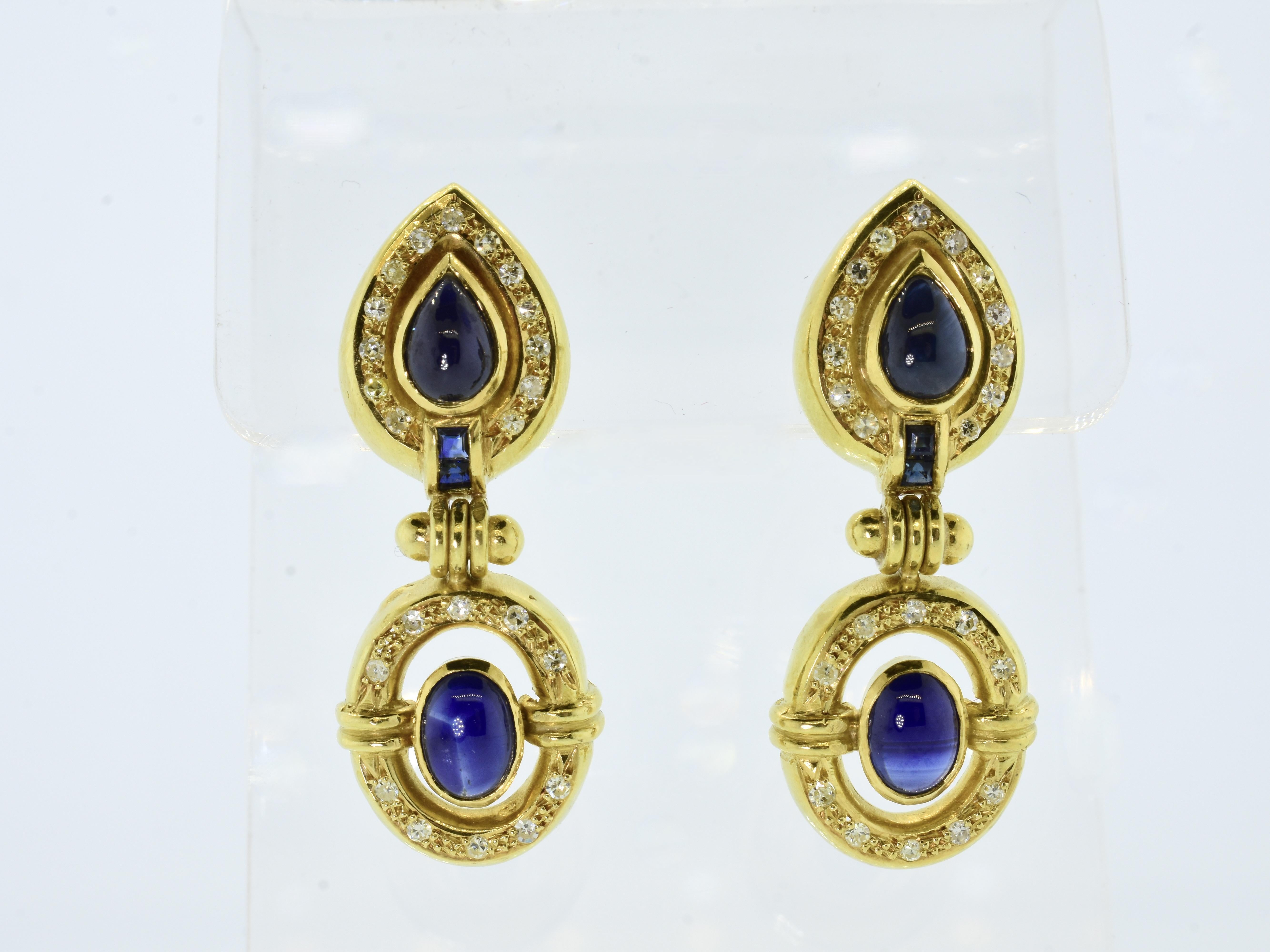 18K Diamond & Sapphire Contemporary Earrings In Excellent Condition For Sale In Aspen, CO