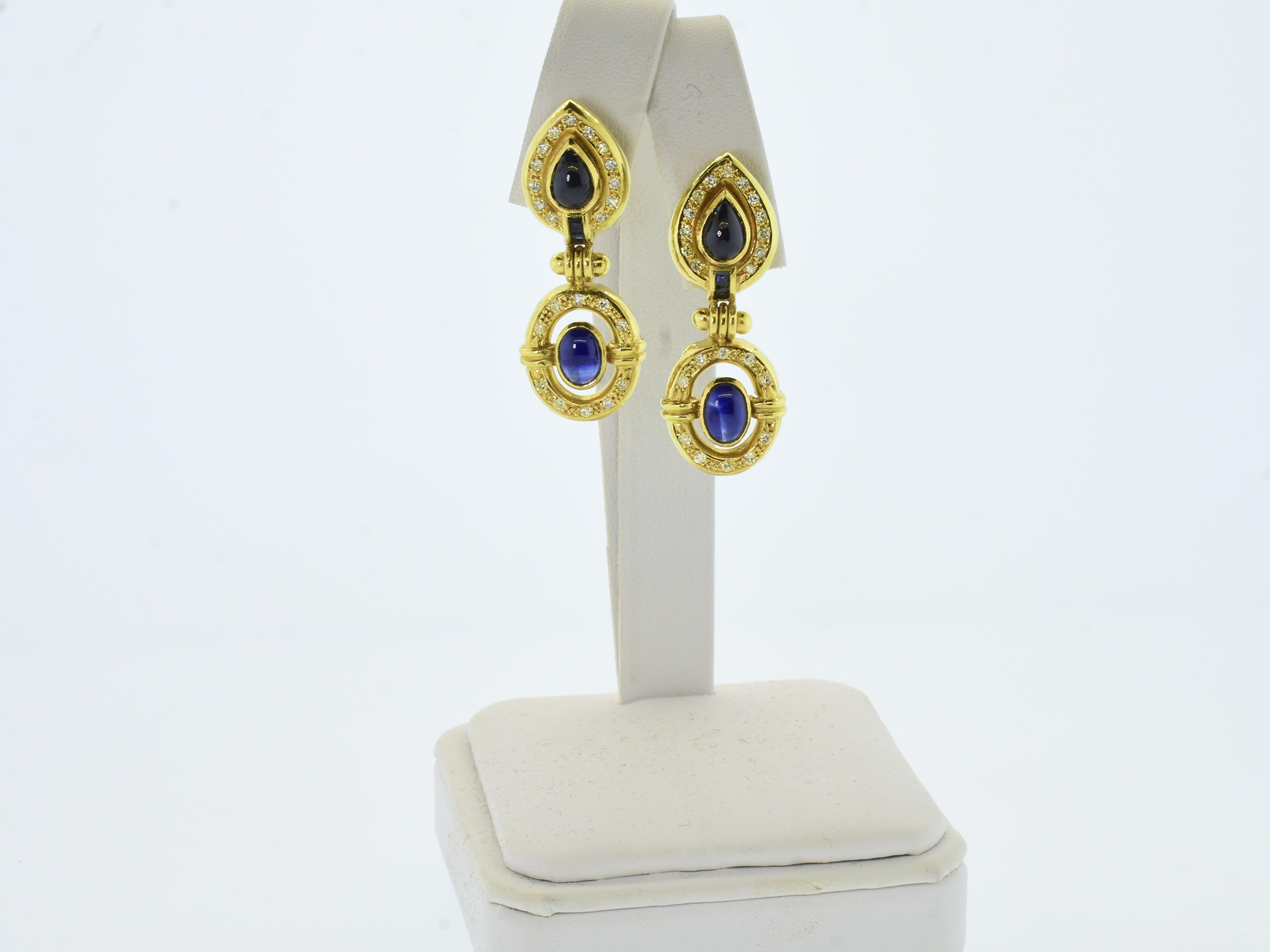 Women's or Men's 18K Diamond & Sapphire Contemporary Earrings For Sale