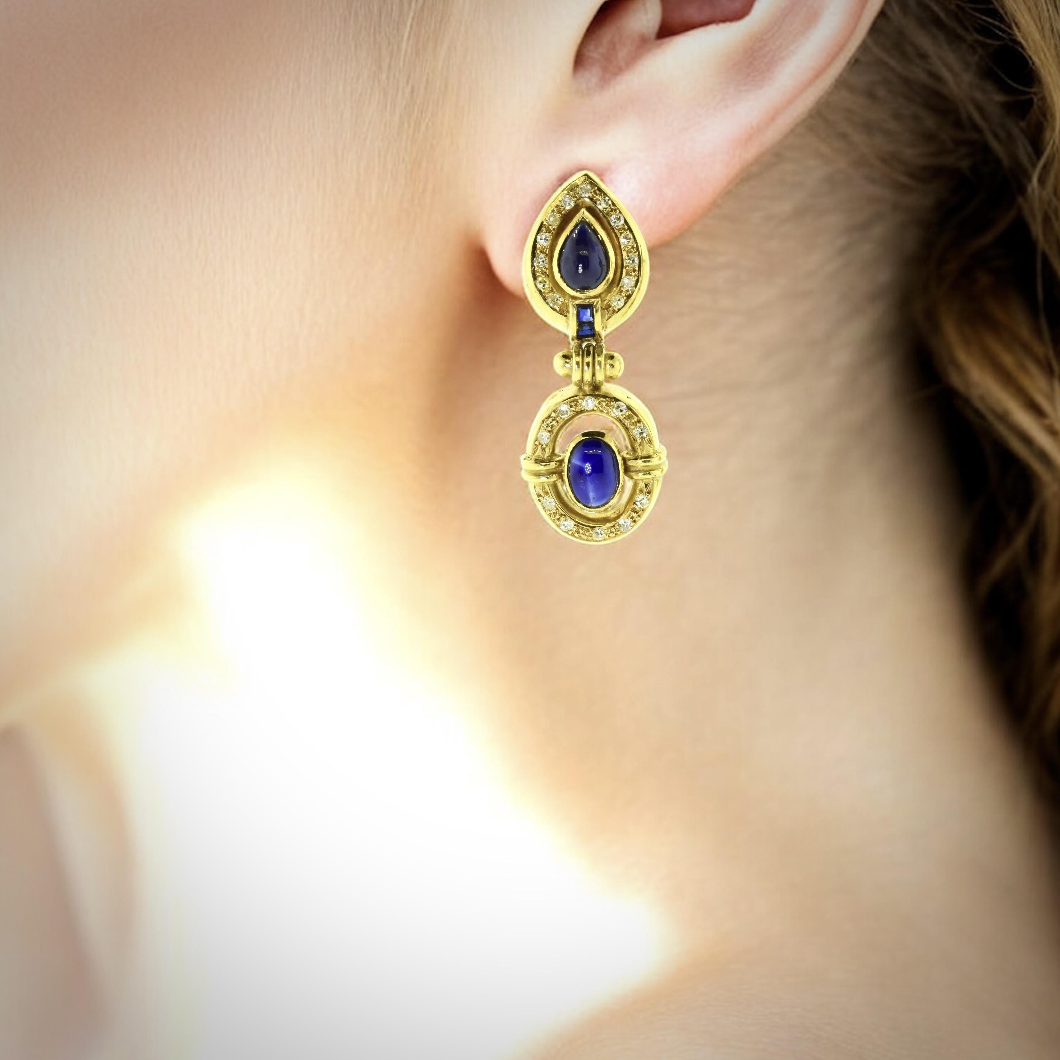 18K Diamond & Sapphire Contemporary Earrings For Sale 1