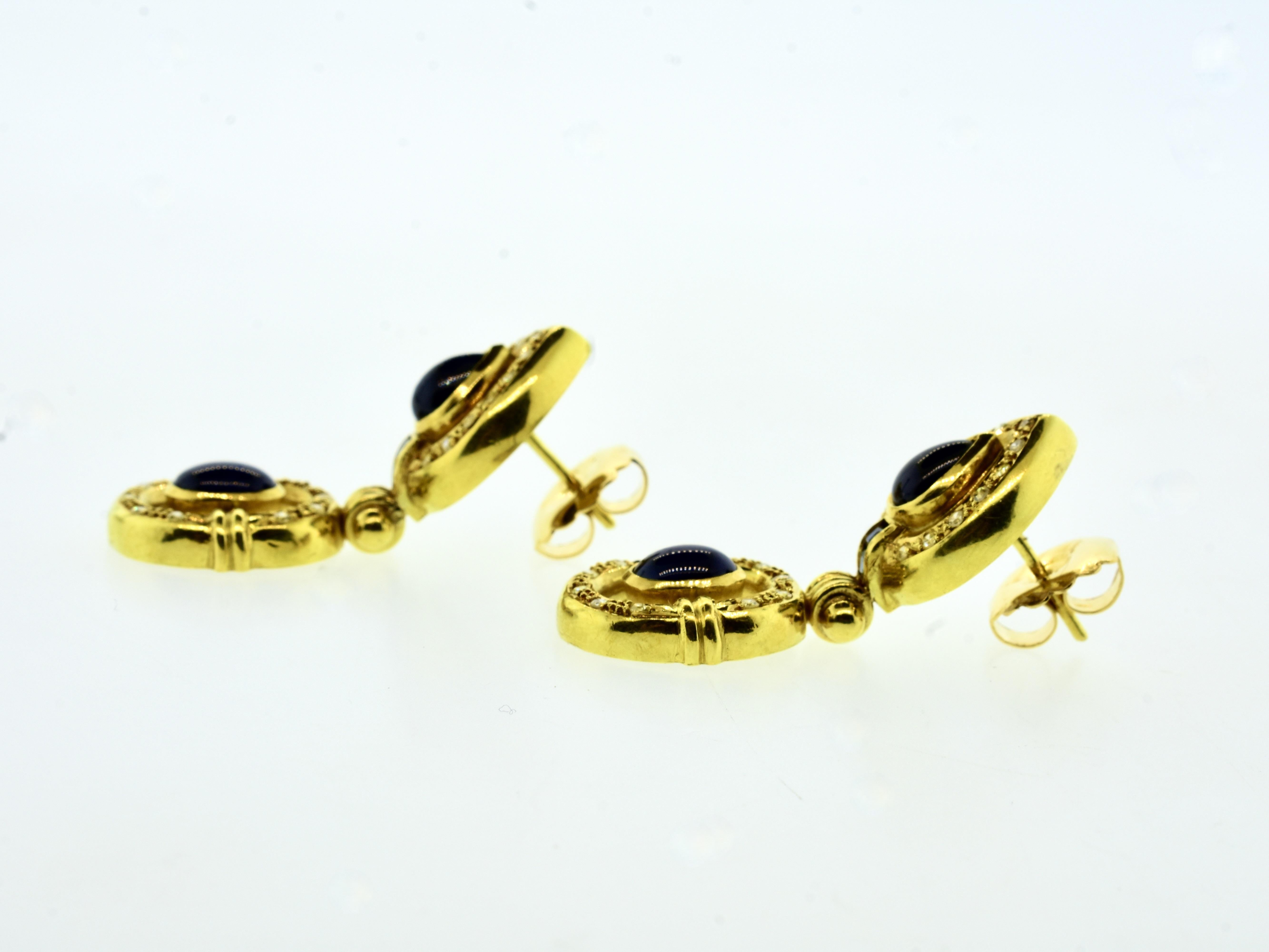 18K Diamond & Sapphire Contemporary Earrings For Sale 3
