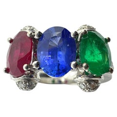 18K Diamond, Sapphire, Emerald and Ruby Ring