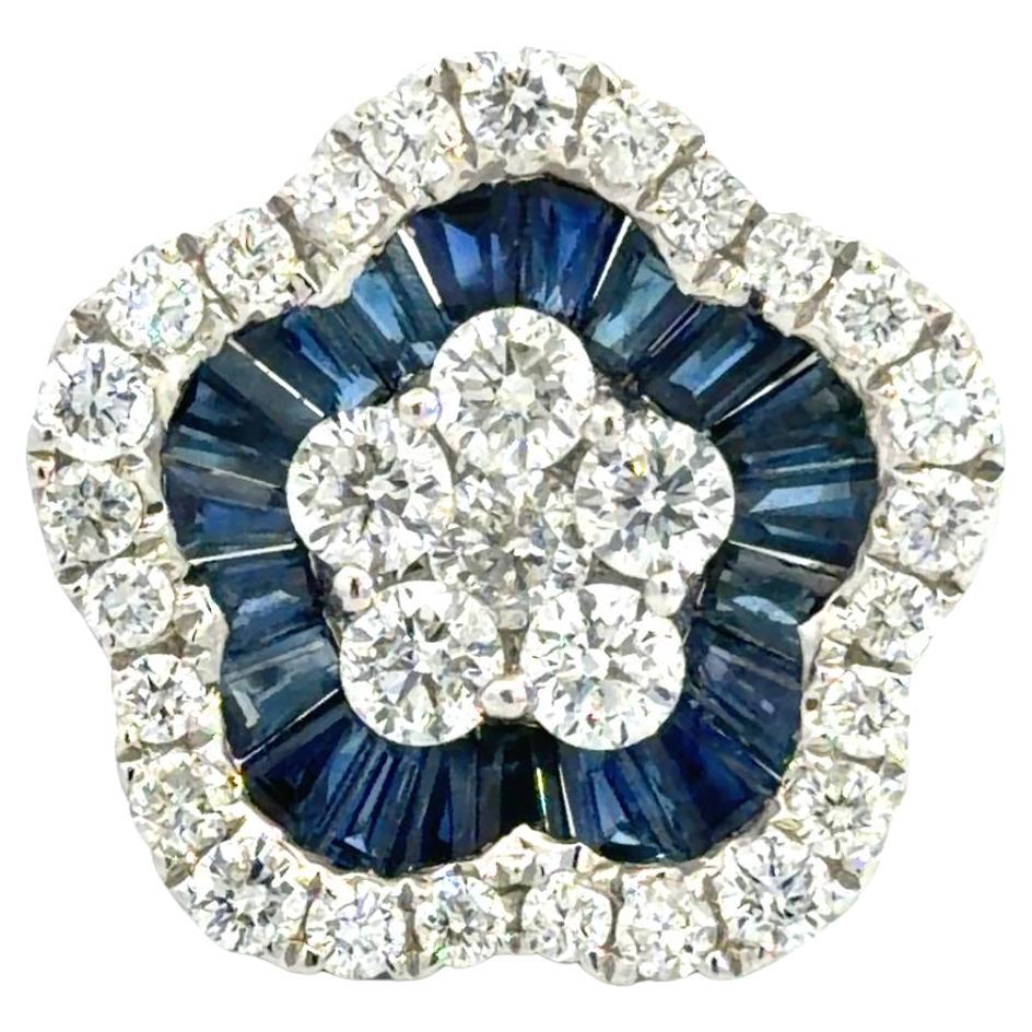 18k Diamond Sapphire Flower Ring im Angebot