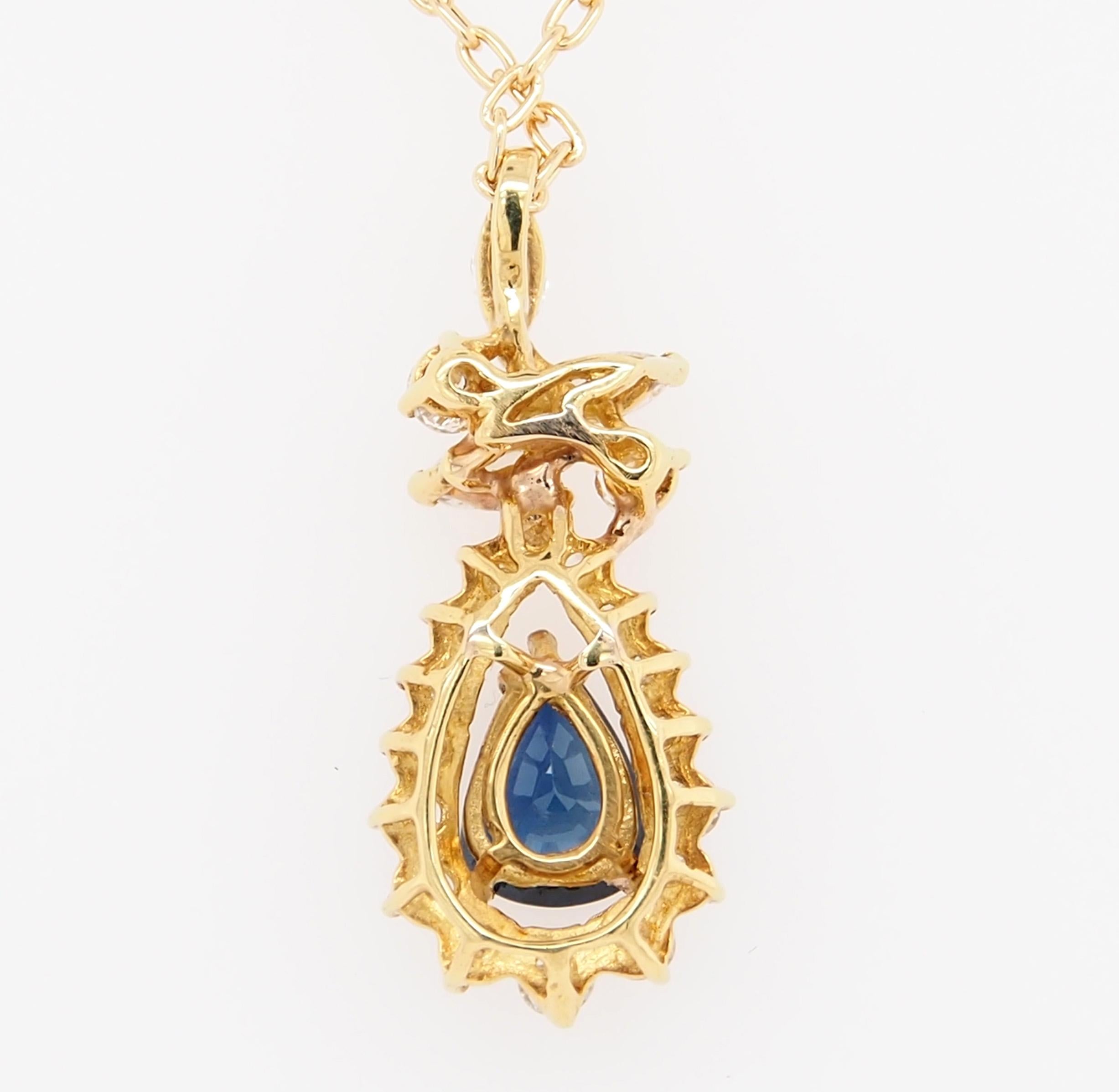 Women's or Men's 18 Karat Diamond Sapphire Pendant Necklace Yellow Gold 1.51 Carat