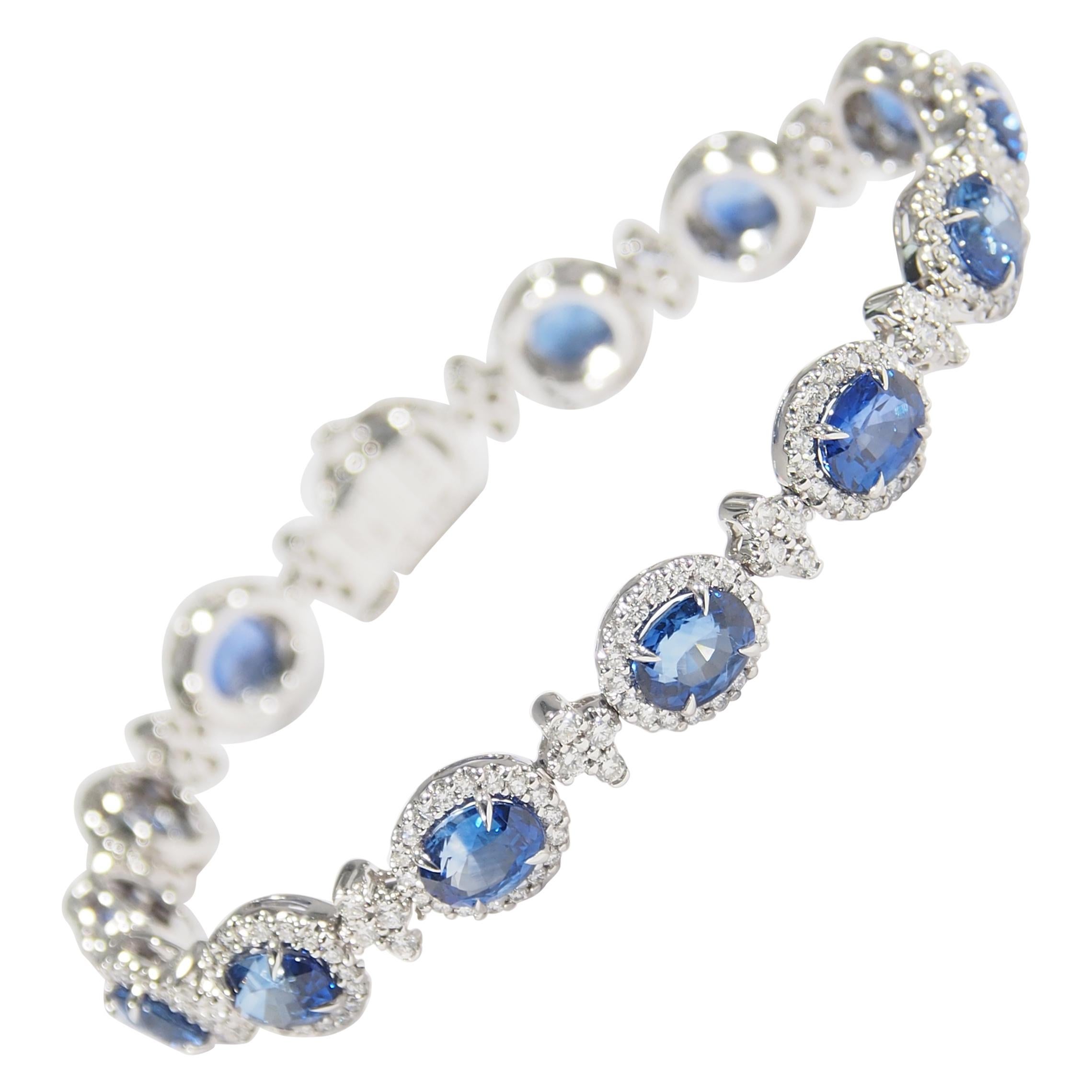18 Karat Diamond Sapphire Tennis Bracelet White Gold 10.49 Carat