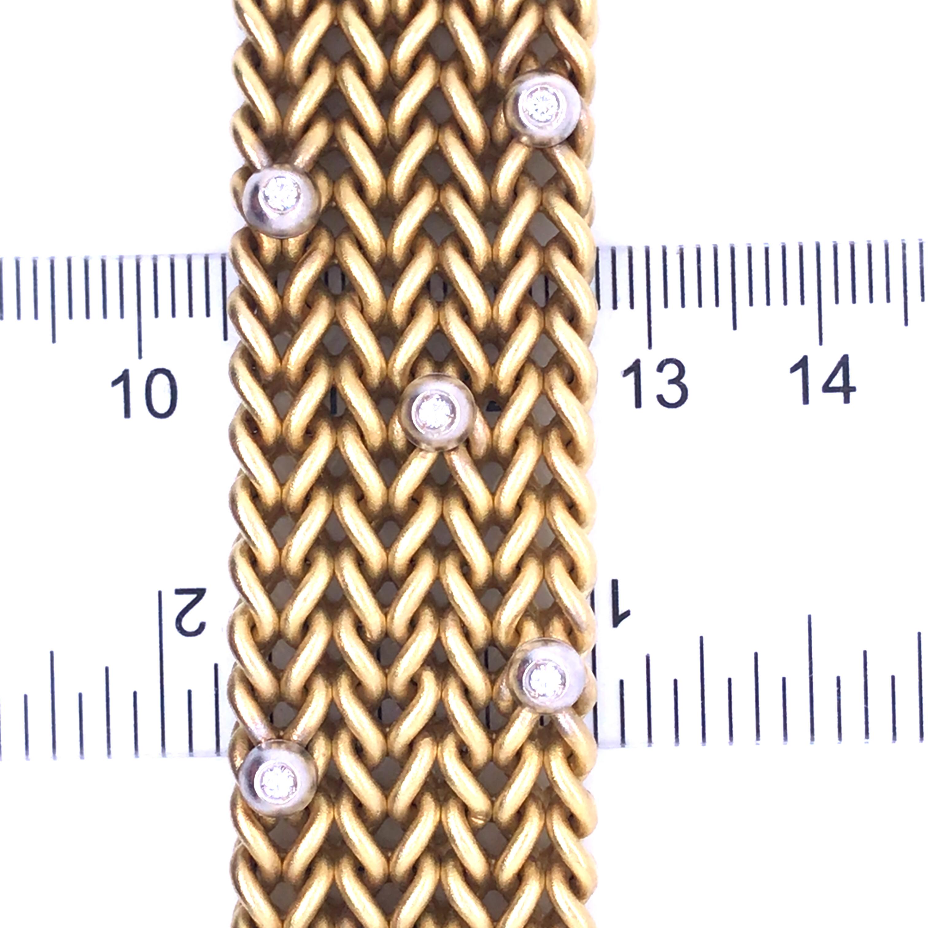 18K Diamond Sapphire Woven Bracelet Two-Tone Gold For Sale 3
