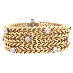 18K Diamond Sapphire Woven Bracelet Two-Tone Gold