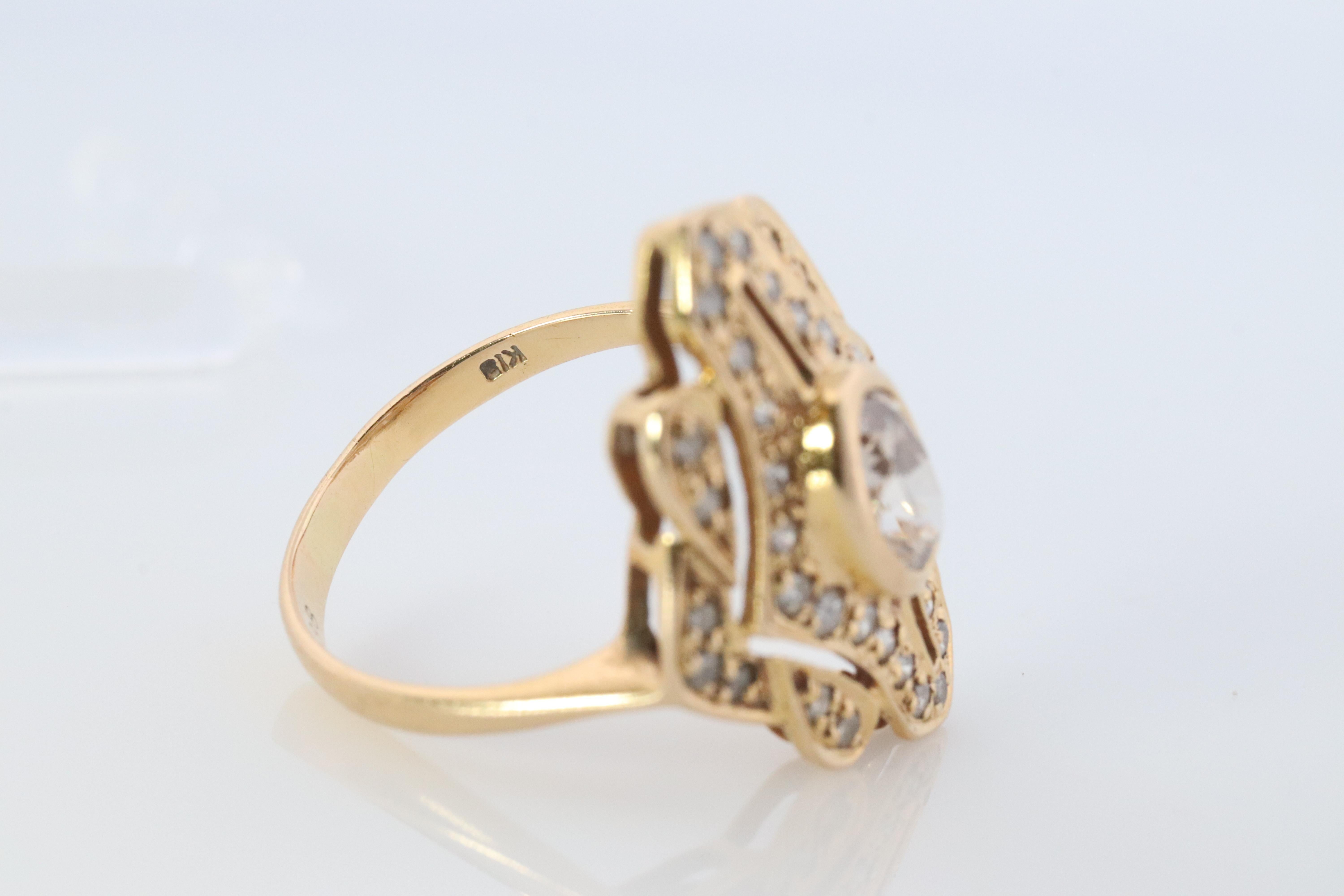 18 Karat Diamant-Schildkrötenring aus 18 Karat Gelbgold mit Diamanten und filigranem, offenem Design. Damen im Angebot