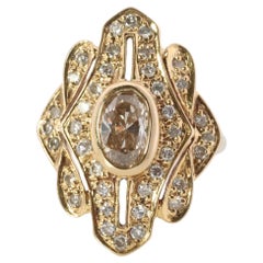 18k Diamond Shield ring 18k yellow gold with diamonds and filigree open design.