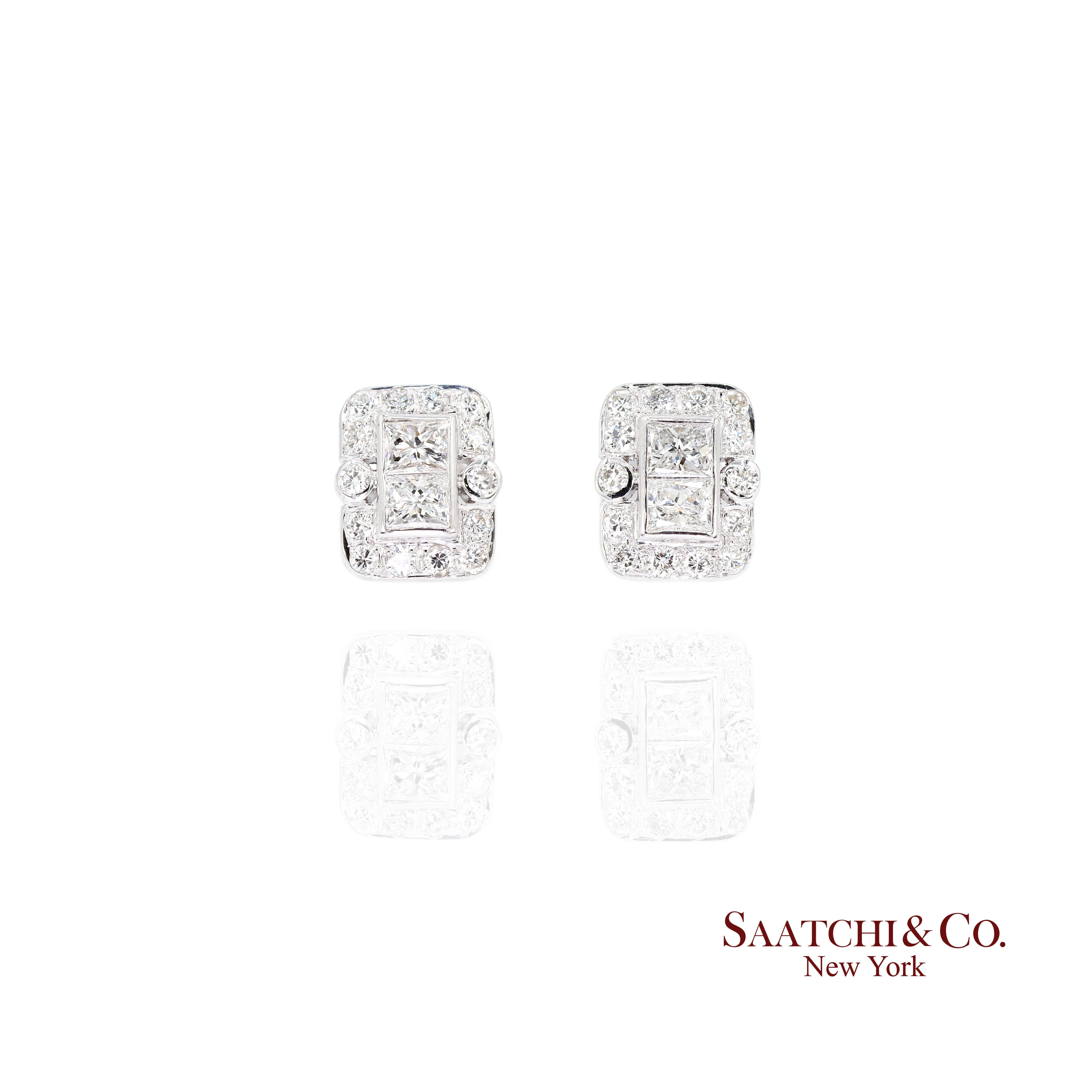 18k Diamant Ohrstecker Damen Weißgold VVS Princess Cut Klassisch Luxe im Zustand „Neu“ im Angebot in New York, NY
