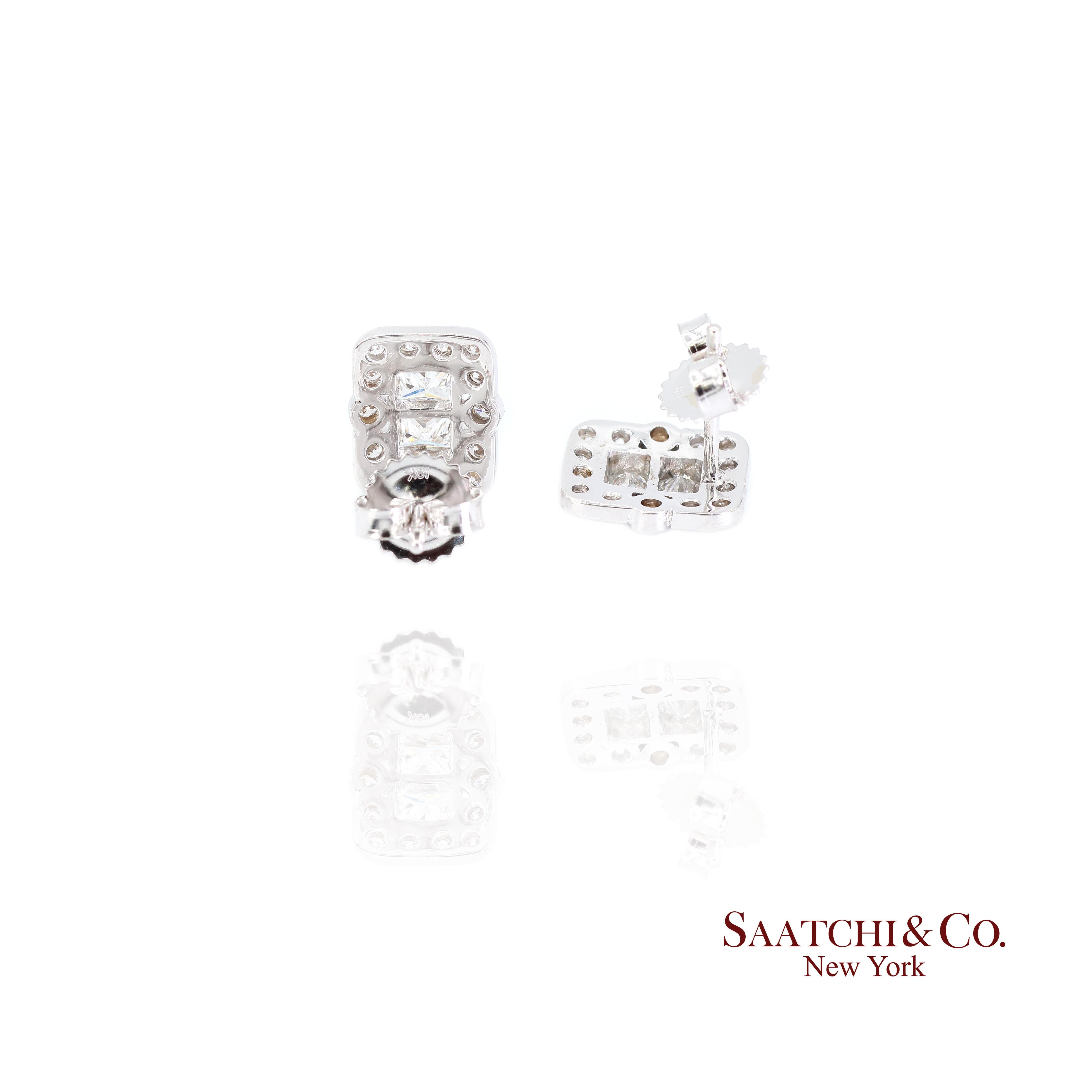 18k Diamant Ohrstecker Damen Weißgold VVS Princess Cut Klassisch Luxe im Angebot 1