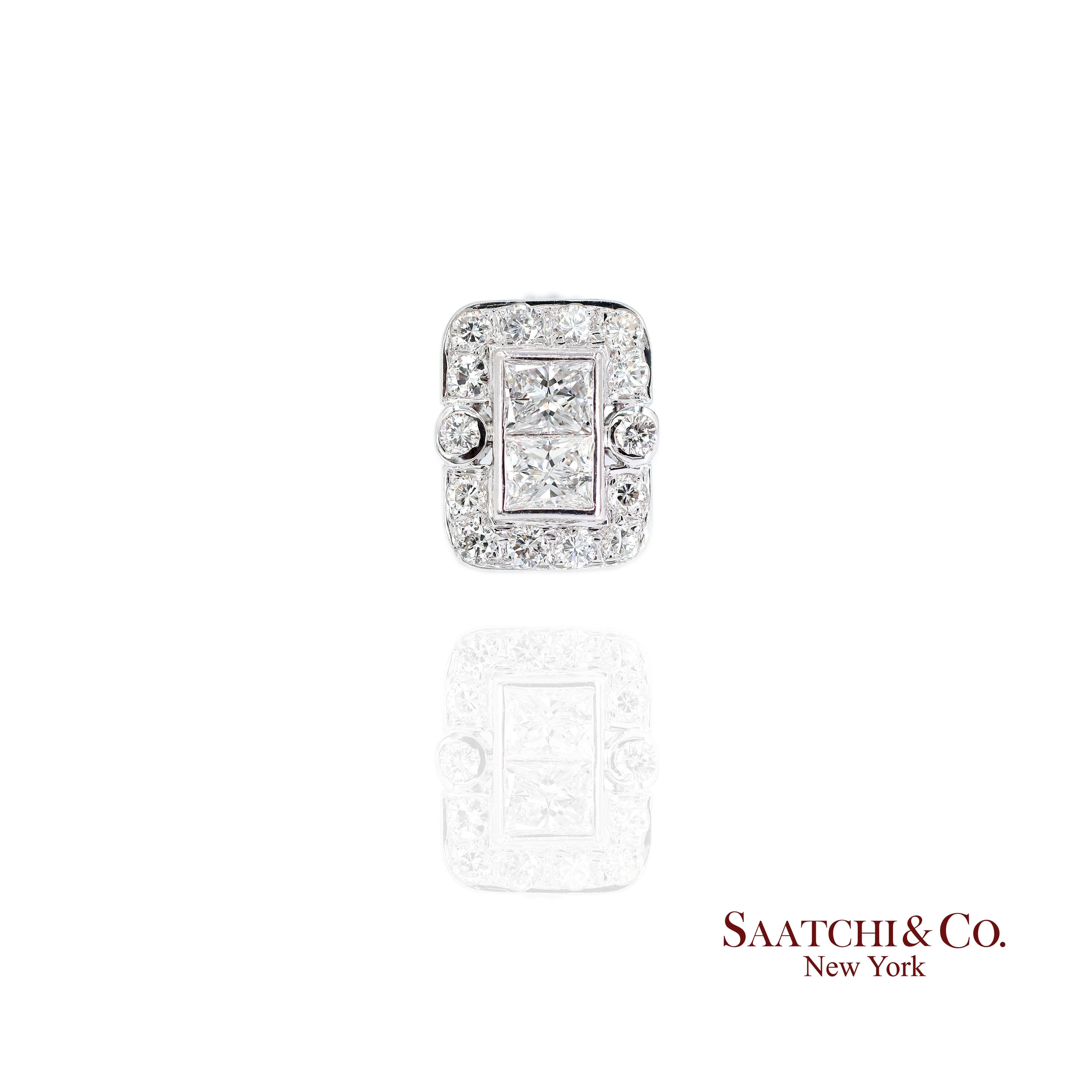 18k Diamant Ohrstecker Damen Weißgold VVS Princess Cut Klassisch Luxe im Angebot 2