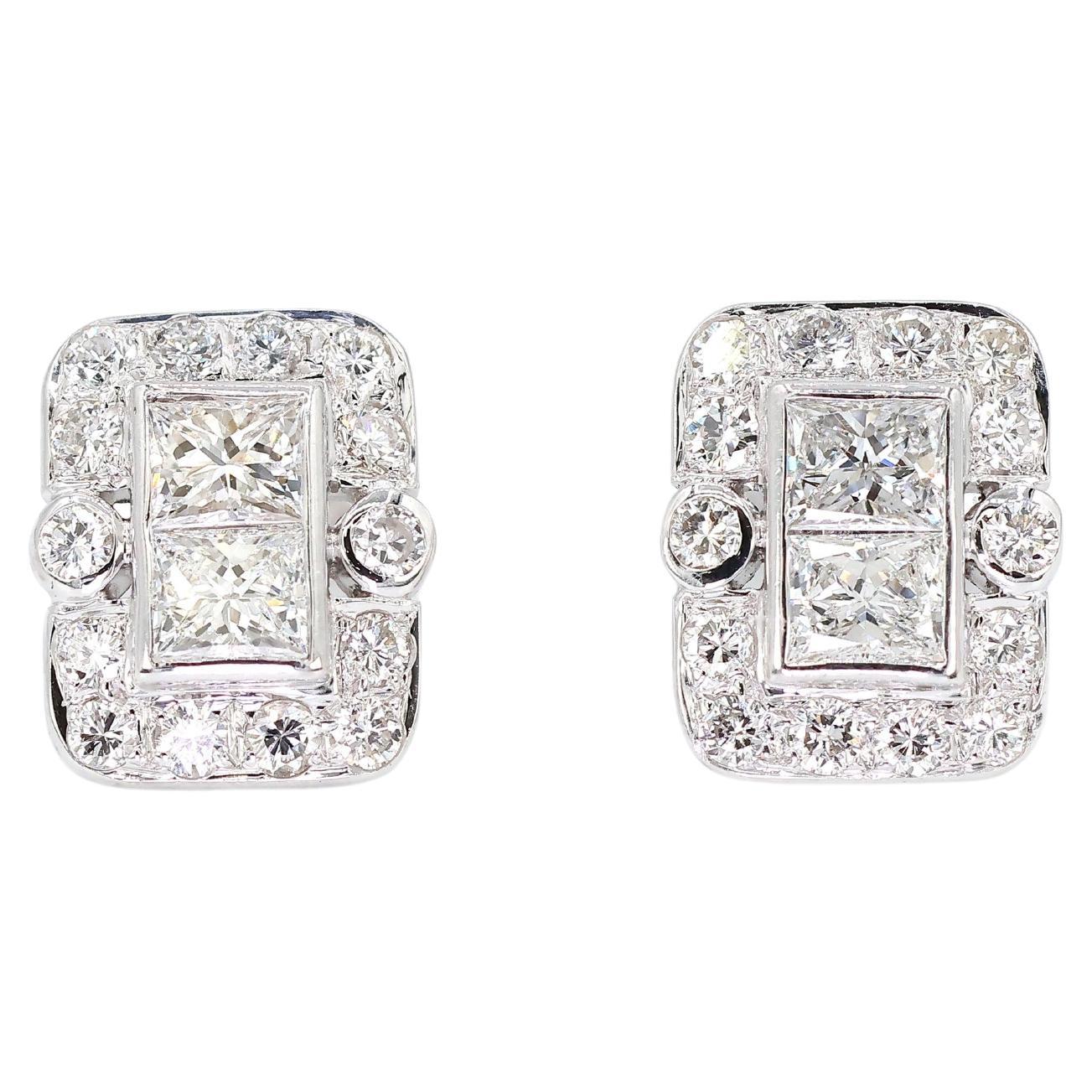 18k Diamant Ohrstecker Damen Weißgold VVS Princess Cut Klassisch Luxe im Angebot