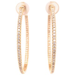 18K Diamond Thin In/Out Hoop Earrings Yellow Gold