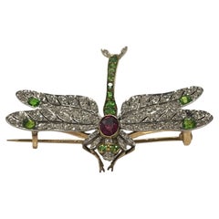 18K Diamond, Tsavorite & Ruby Dragonfly Brooch