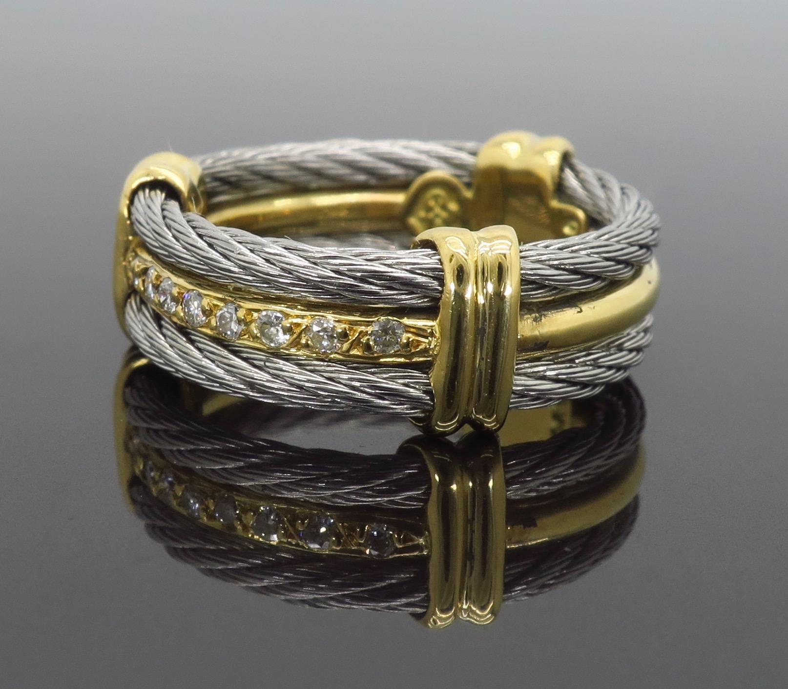 18 Karat Diamond Twisted Rope Ring In Excellent Condition In Webster, NY