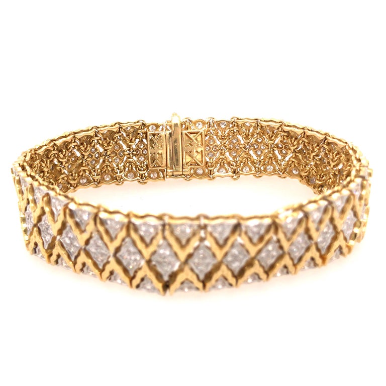 18K Diamond Weave Bracelet TwoTone Gold For Sale at 1stDibs