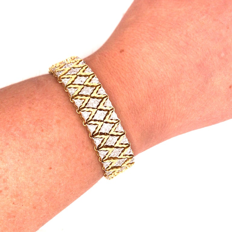 18K Diamond Weave Bracelet TwoTone Gold For Sale at 1stDibs