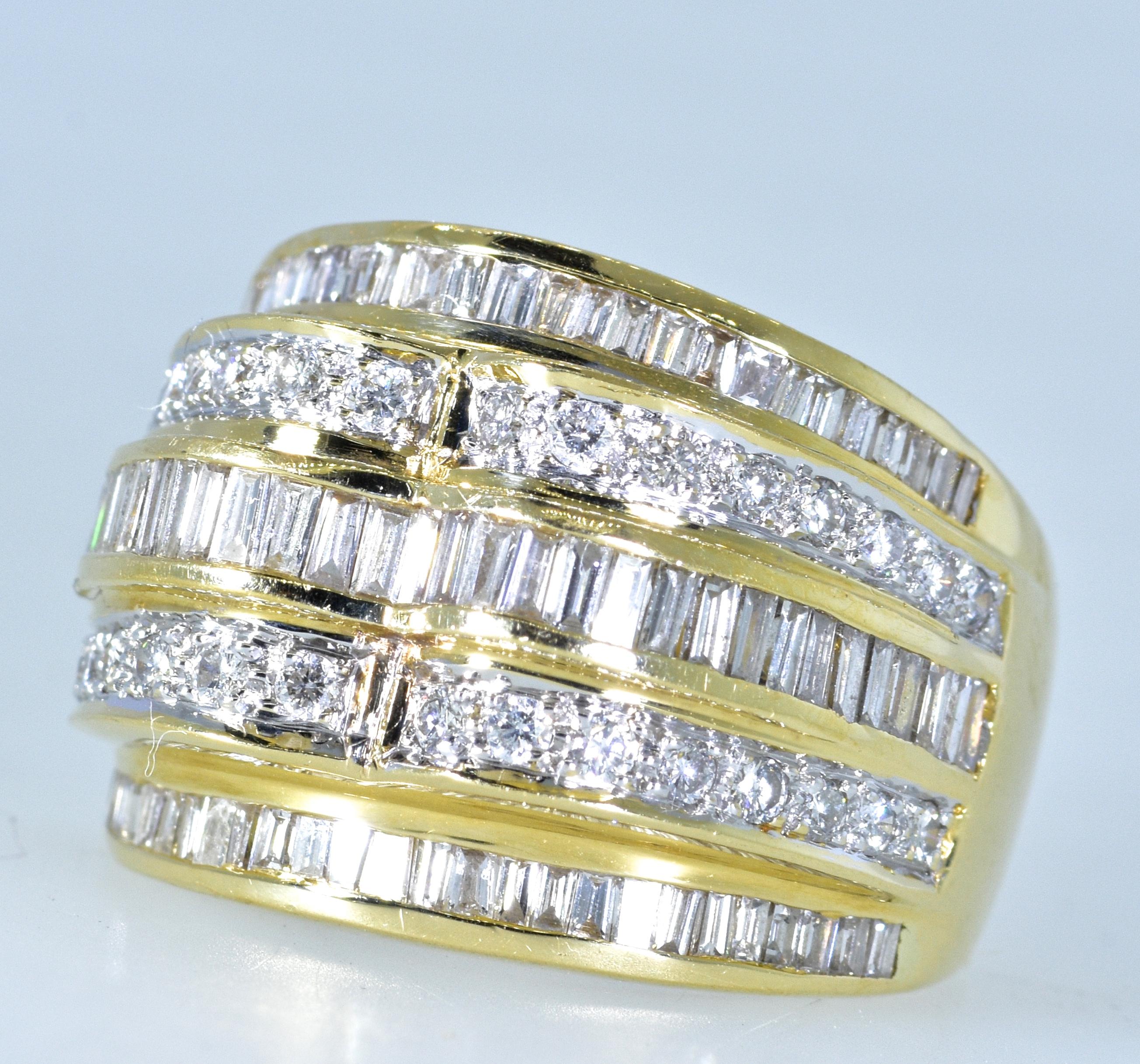 Contemporary 18 Karat Diamond Wide 5-Row Ring