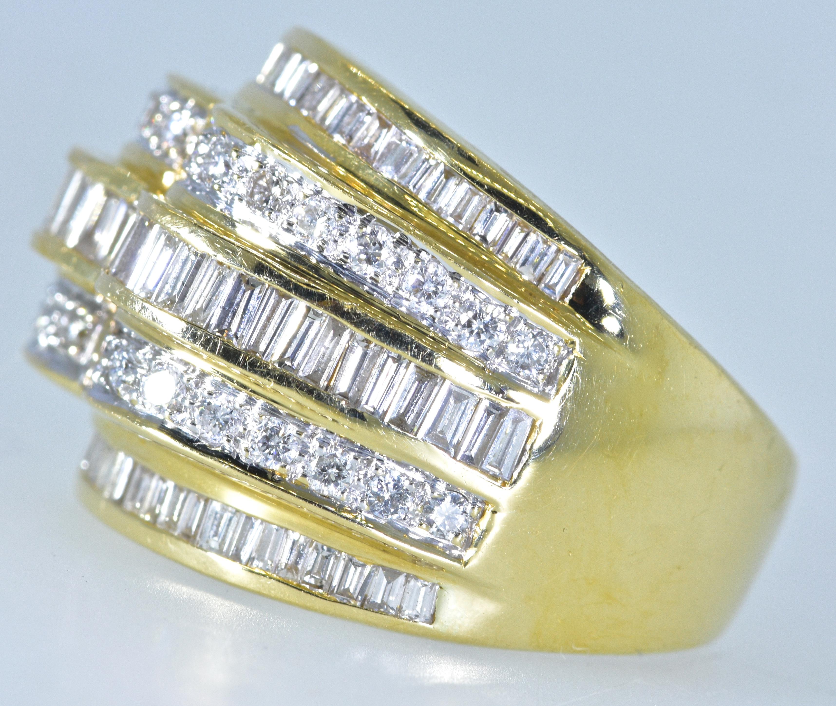 Women's or Men's 18 Karat Diamond Wide 5-Row Ring